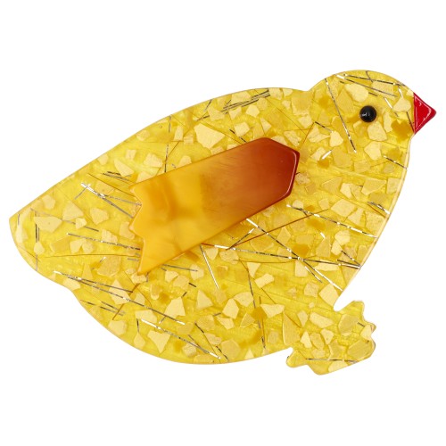 Mosaic Yellow Hen Brooch with a Yellow Wing