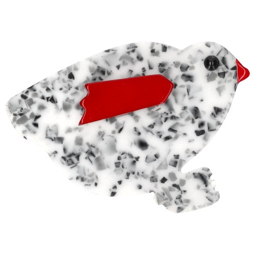 Black and white Hen Brooch with a red wing (small size)