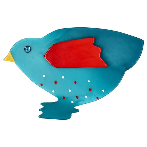 Turquoise Blue and Red Hen Brooch 