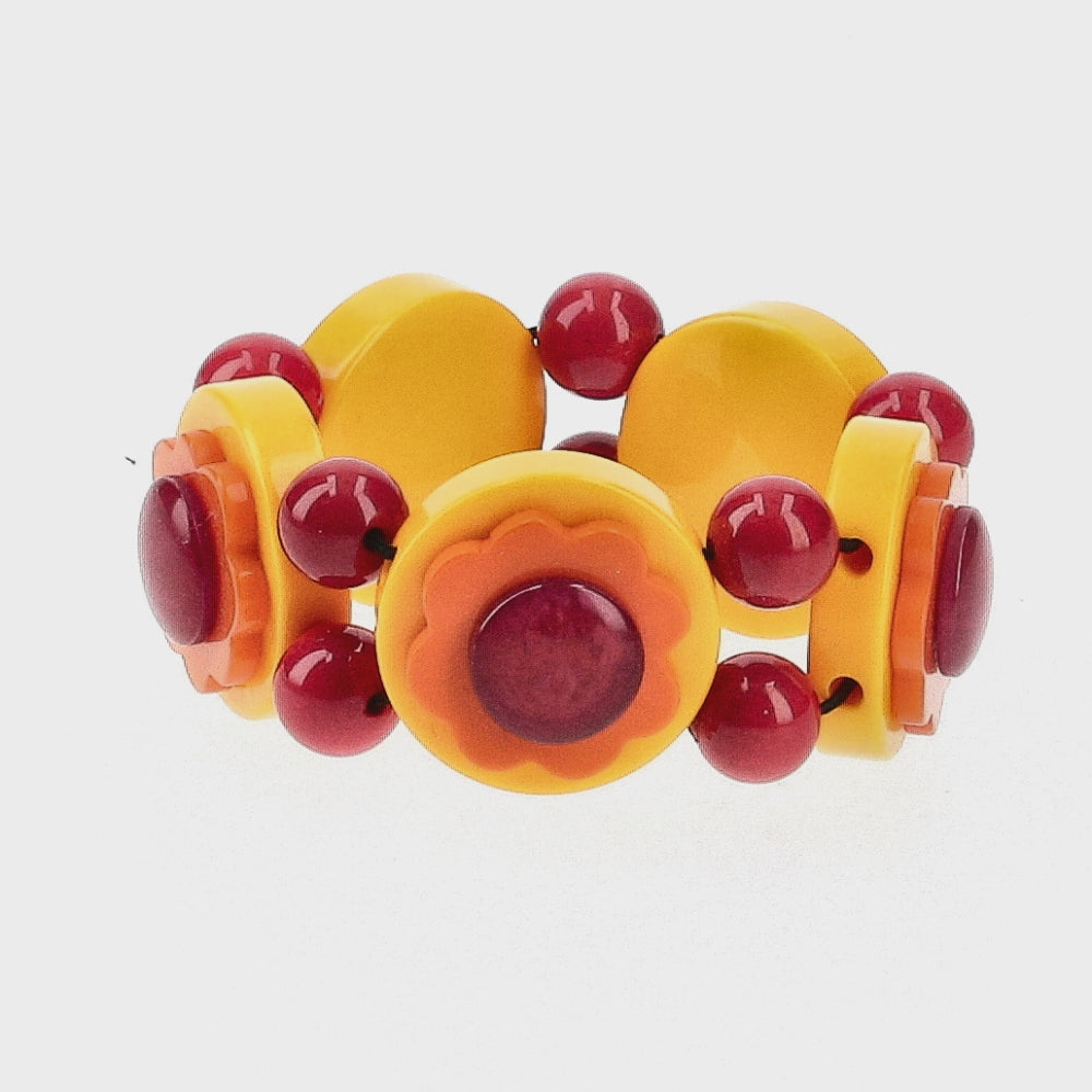 Yellow, Orange and Red Flowers Bracelet