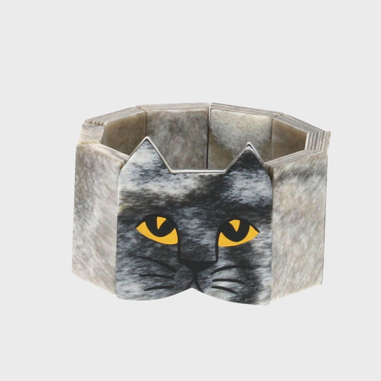Hairy Grey and Beige Cat Head Bracelet