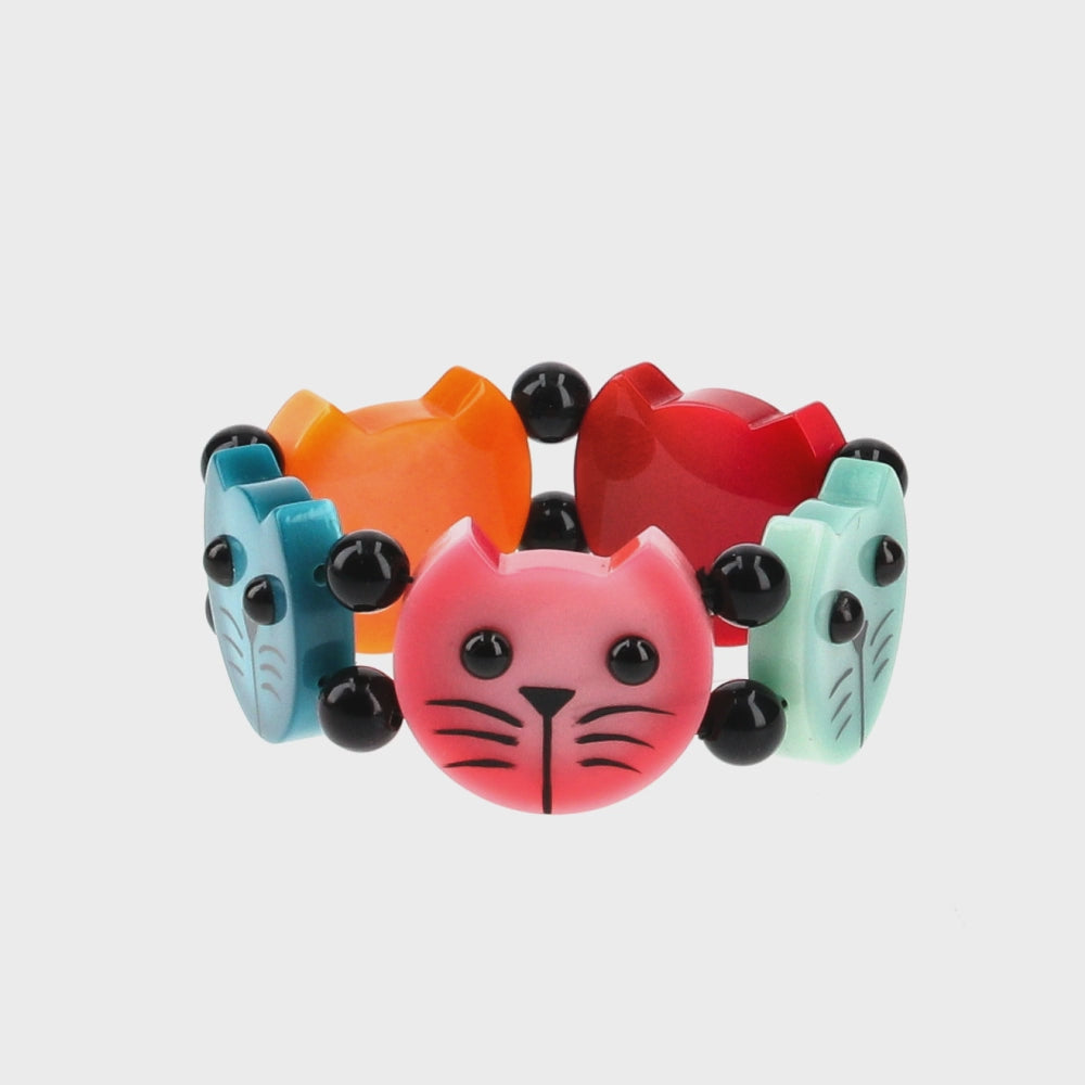 Multicolor Round Cat Head Bracelet (red orange pink aquamarine blue turquoise)