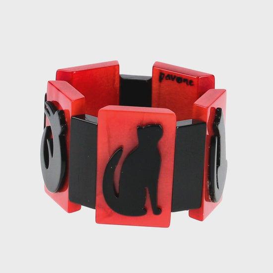  Black Cat Silhouette on Red and Black Bracelet 