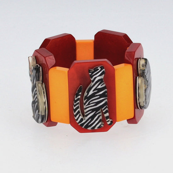 Zebra Black and White Cat Silhouette on Red and Yellow Bracelet