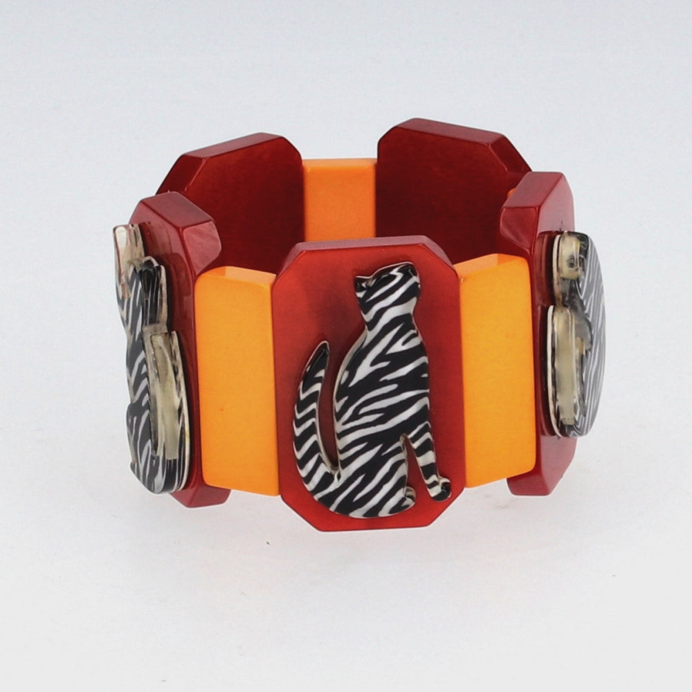Zebra Black and White Cat Silhouette on Red and Yellow Bracelet