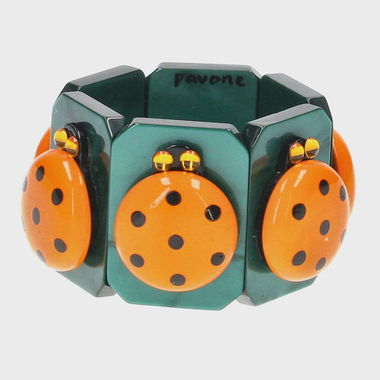 Malachite Green and Orange Ladybug Bracelet 