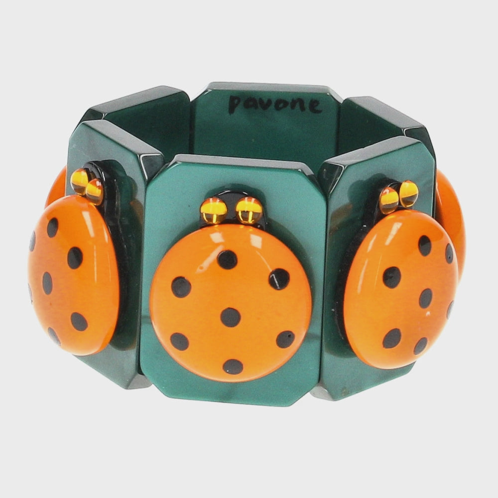 Malachite Green and Orange Ladybug Bracelet 