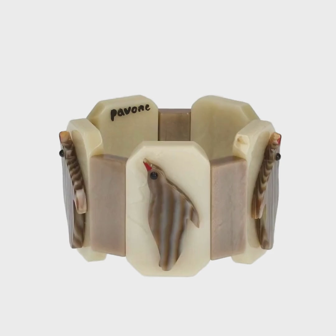 White and Beige with a Striped Beige Penguin Bracelet
