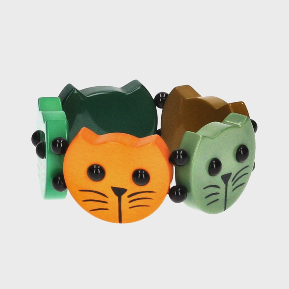 Green and Ochre Camaieu Round Cat Head Bracelet 