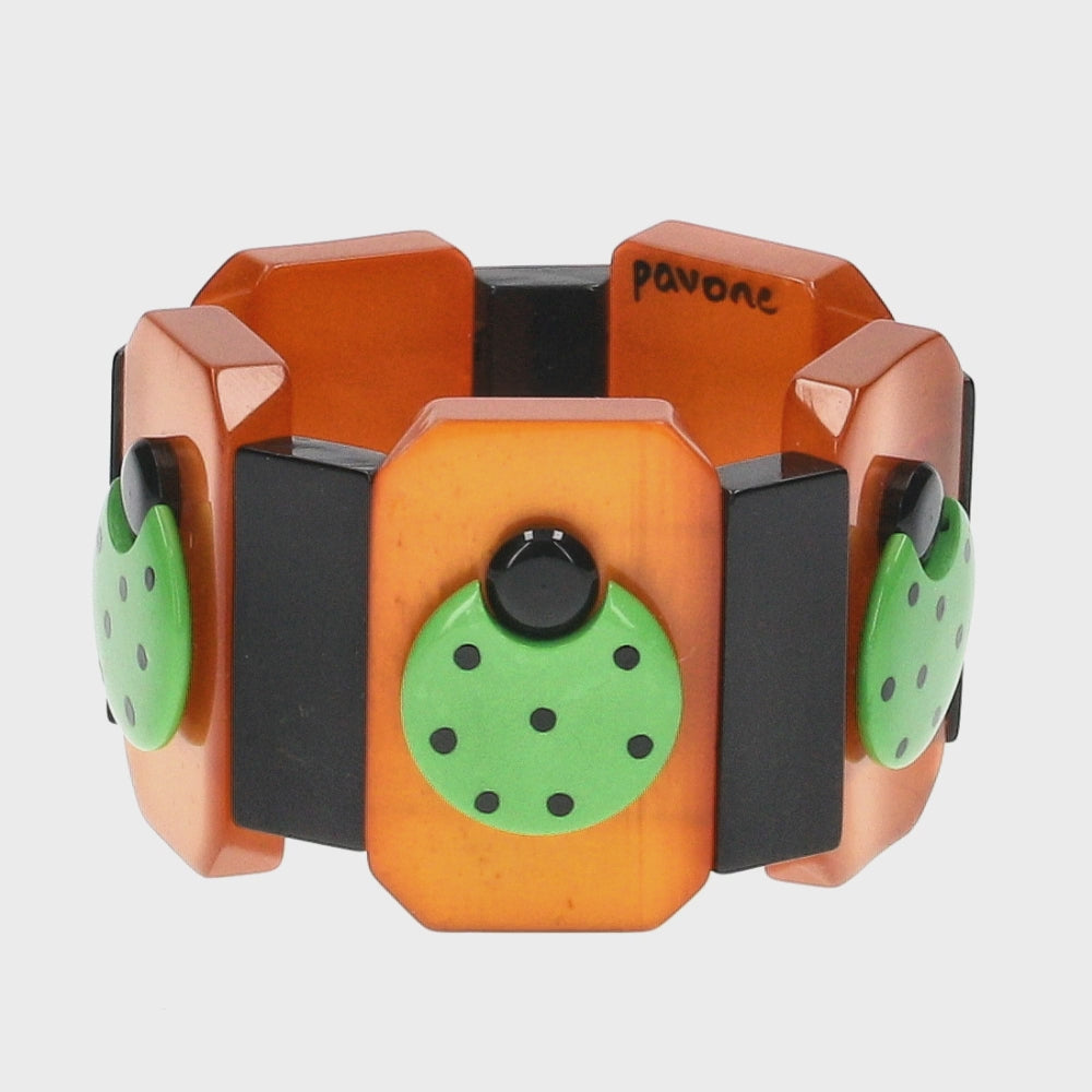Apple Green, Pearly Orange and Black Ladybug Bracelet 