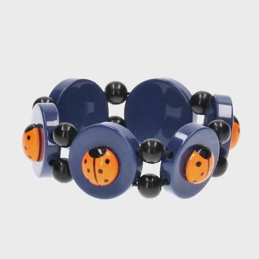 Deep Blue and Orange Ladybug Bracelet