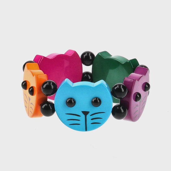 Multicolor Round Cat Head Bracelet (Malachite Green, Fuchsia Pink, Sun Yellow, Turquoise) 