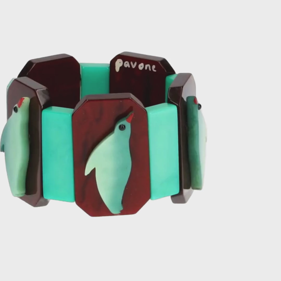 Lagoon Green and Burgundy Red Penguin Bracelet