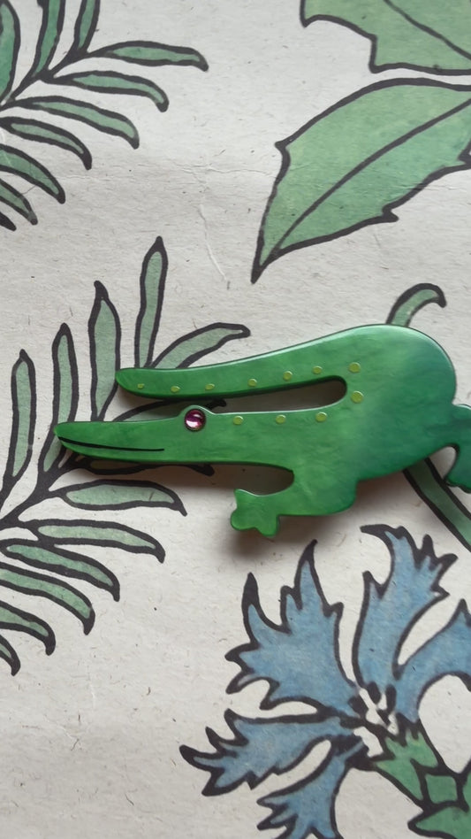 Green Caiman Brooch (Mini Brooch)