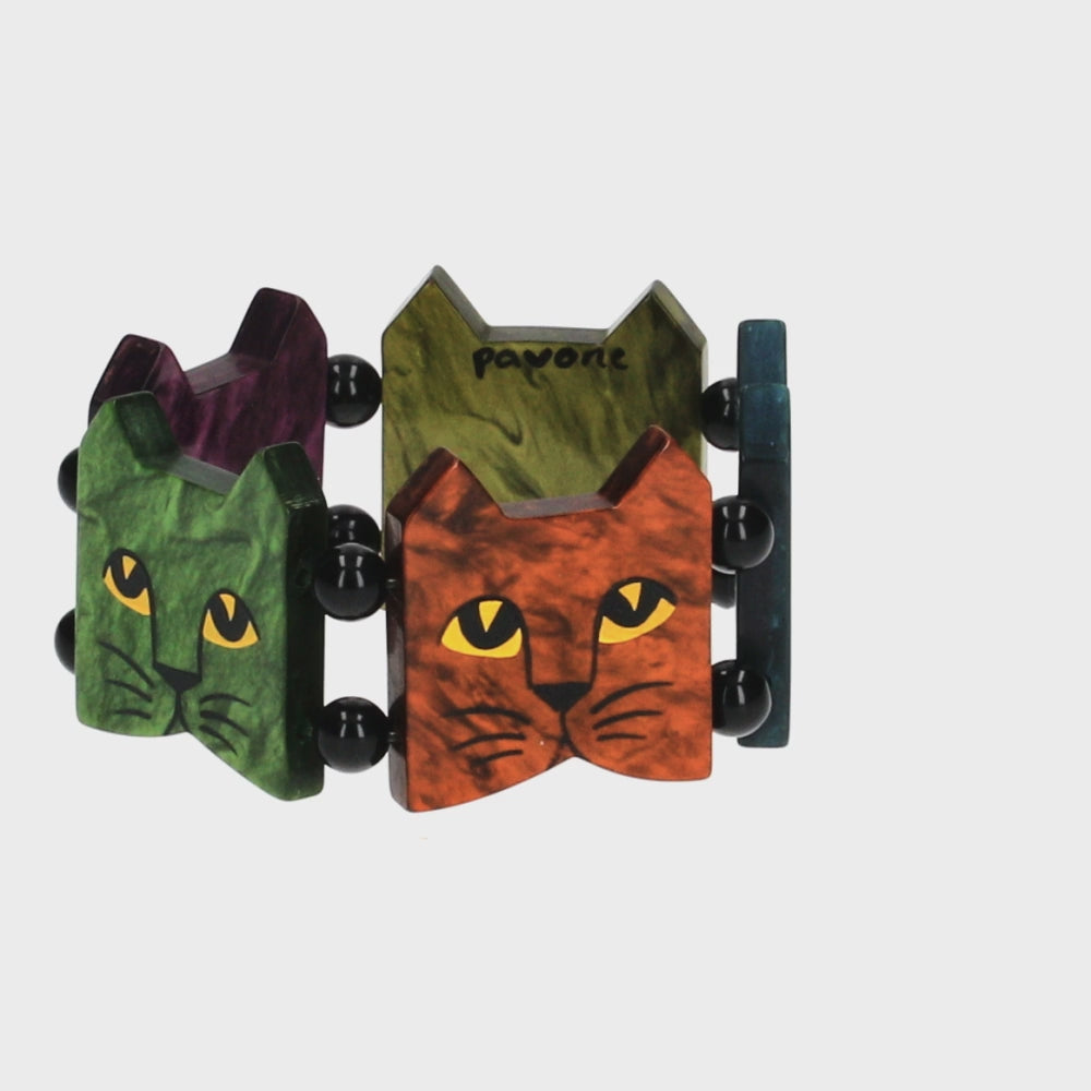 Multicolored Cat Head Bracelet  (moss green, malachite green, ginger orange fuchsia pink, turquoise blue)