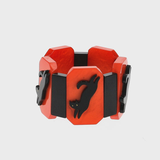 Orange and Black Halloween with Black Cat Bracelet 