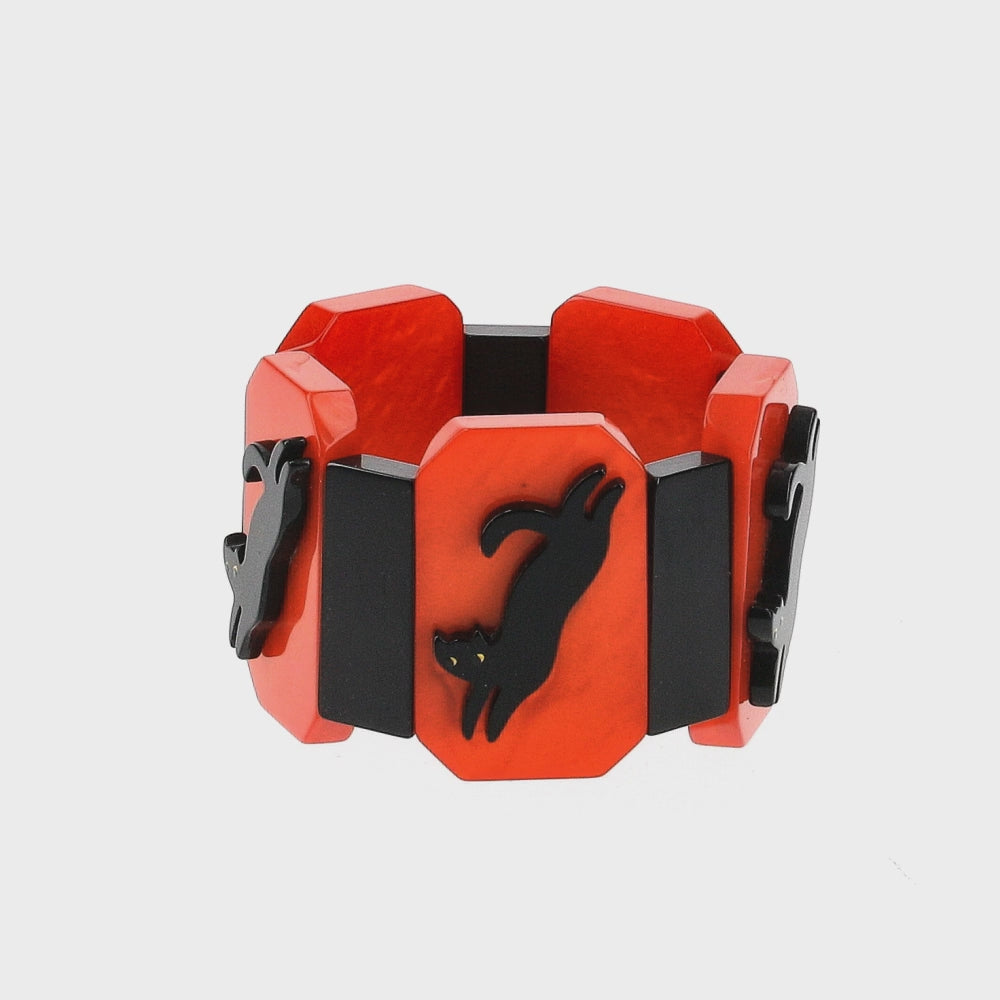 Orange and Black Halloween with Black Cat Bracelet 