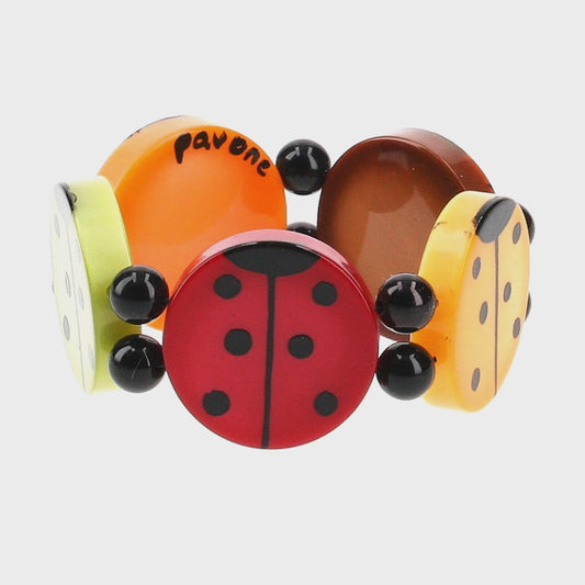 Multicolor Camaieu Autumn Colors Round Ladybug Bracelet (red carmin-red orange brown yellow)