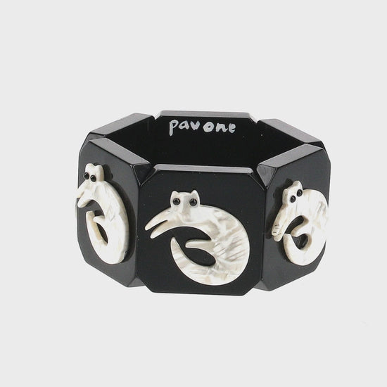 White Lying Cat on Black Bracelet 
