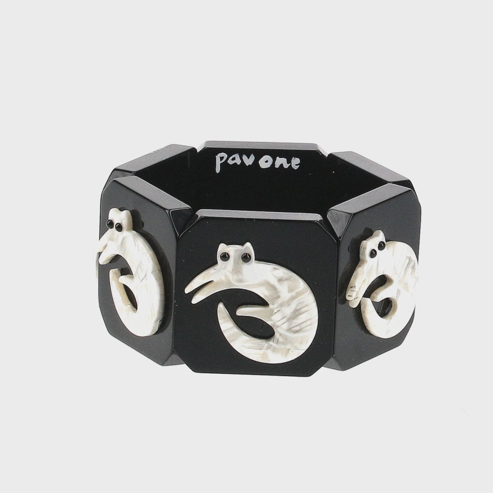 White Lying Cat on Black Bracelet 