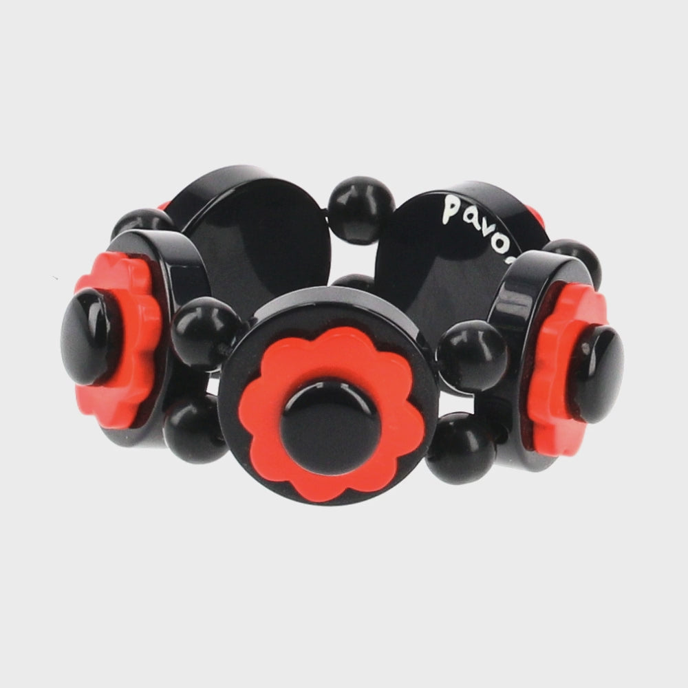 Black, Scarlet Red and Black Flowers Bracelet 