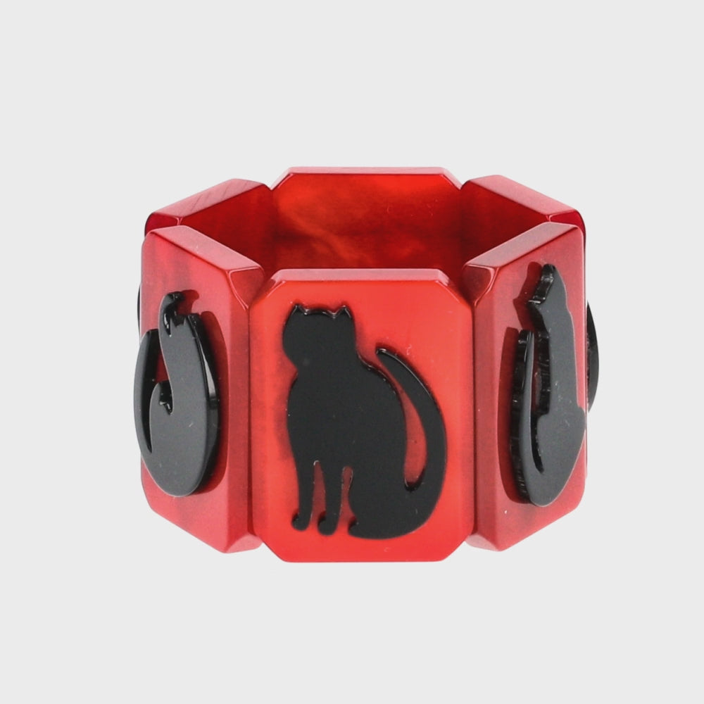 Black Cat Silhouette on Red Bracelet