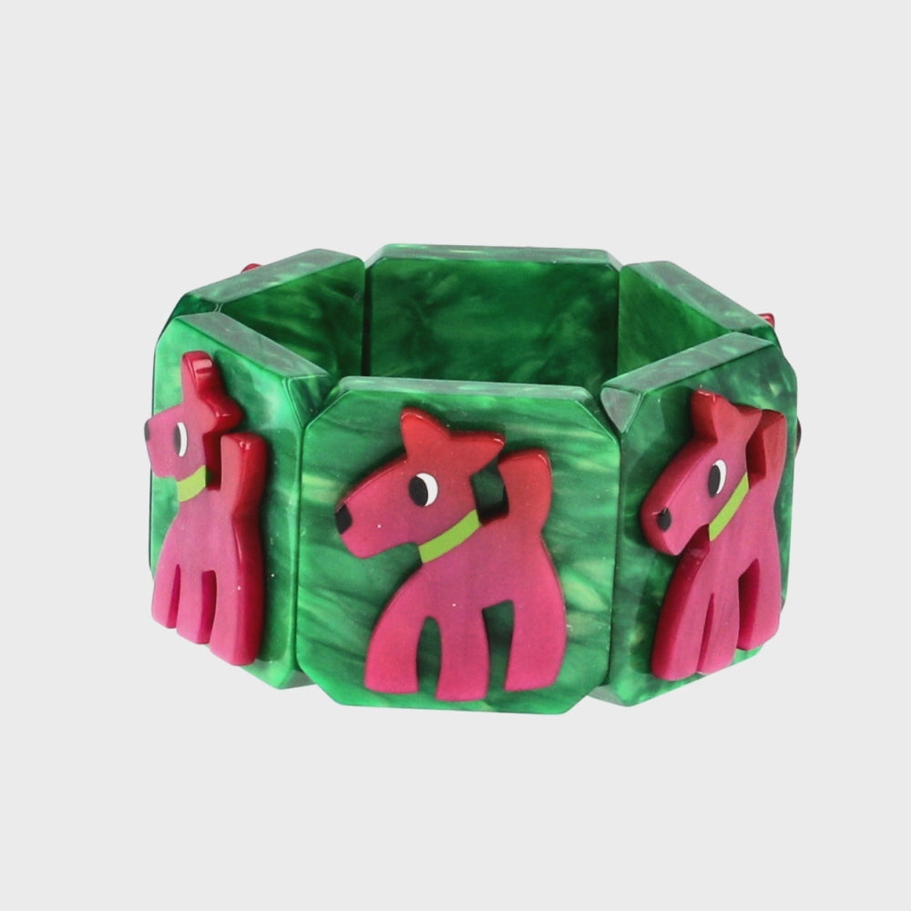 Fuchsia Pink and Malachite Green Fox Dog Bracelet 