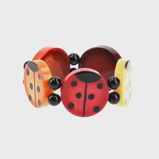 Multicolor Camaieu Autumn Colors Round Ladybug Bracelet (red carmin-red orange brown yellow)
