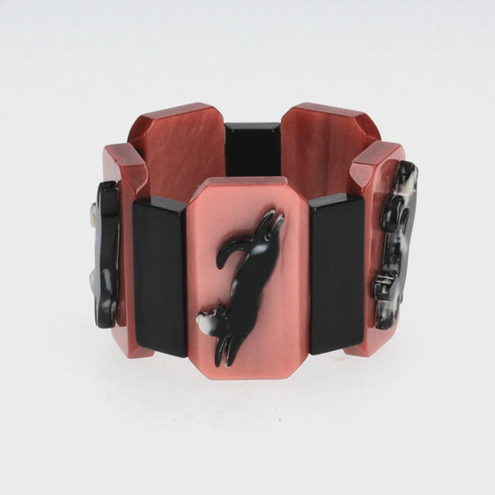 Pink and Black Halloween with Black-Grey Cat Bracelet