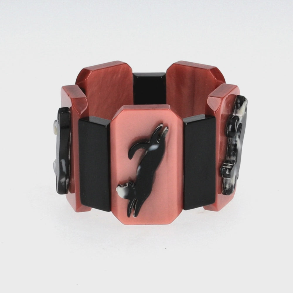 Pink and Black Halloween with Black-Grey Cat Bracelet