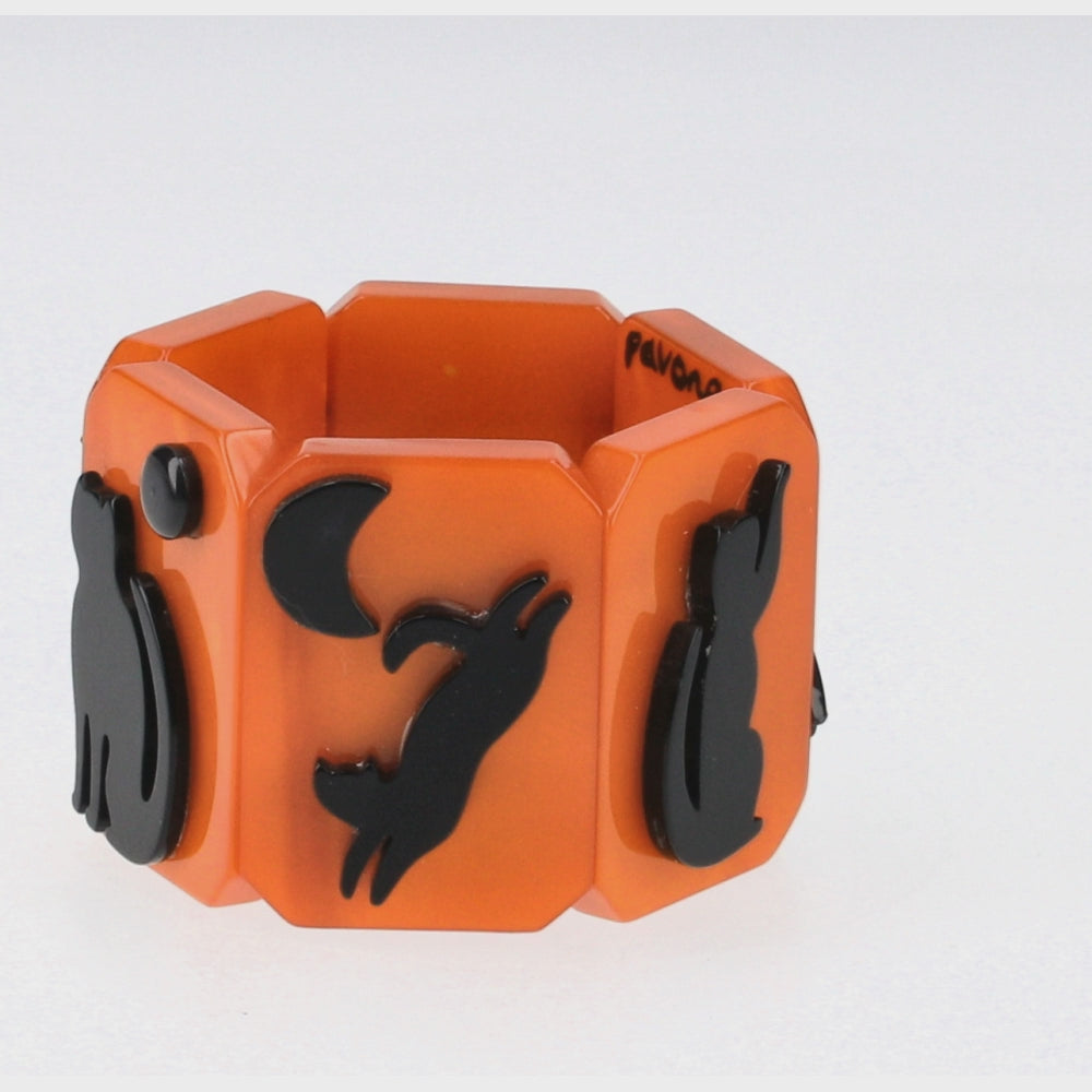 Orange Halloween with Black Cat and Bat Bracelet 