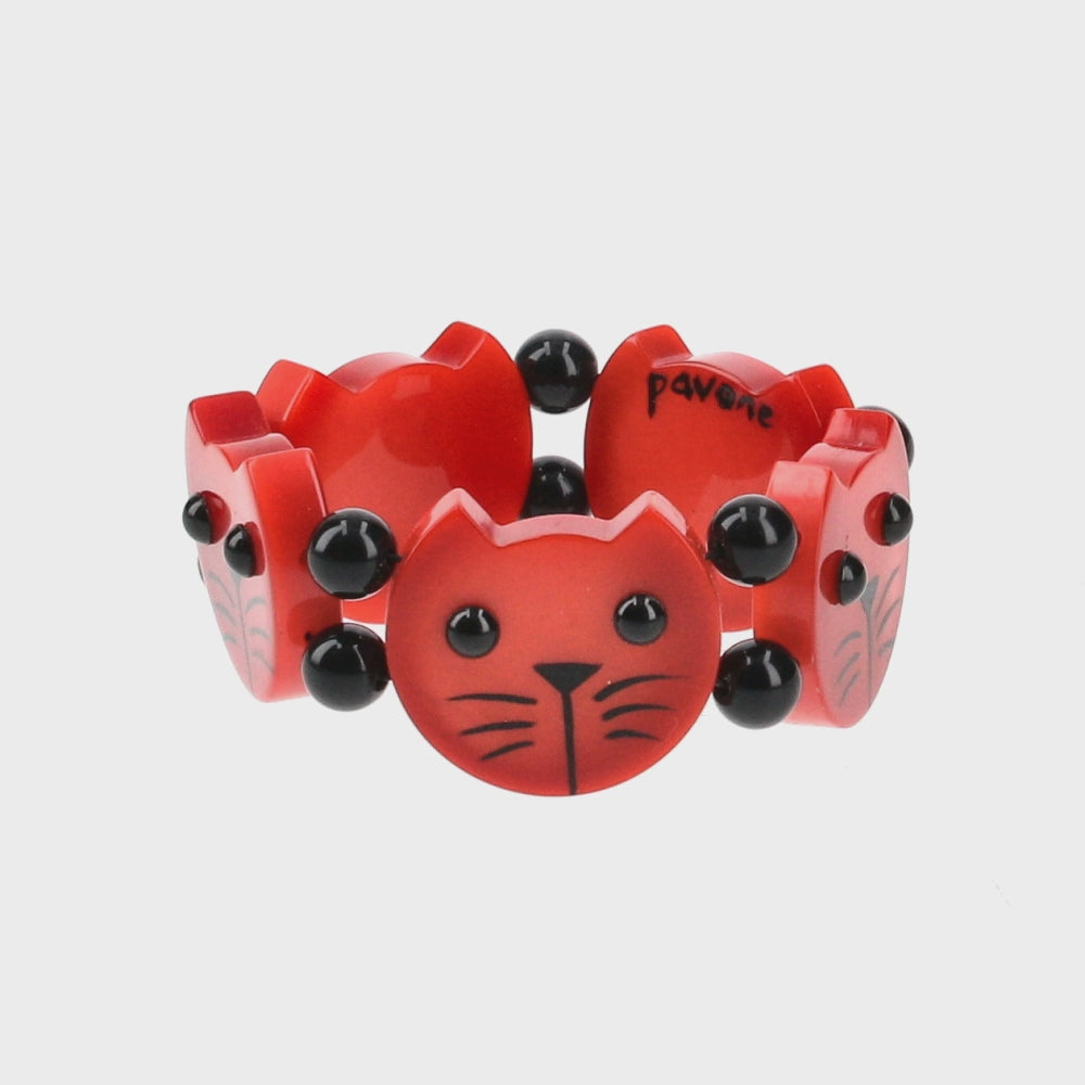 Pearly Red Round Cat Head Bracelet 
