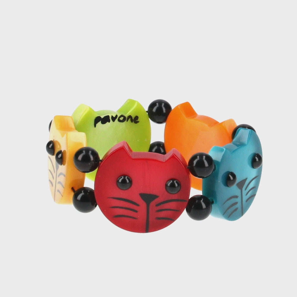 Multicolor Round Cat Head Bracelet (red orange yellow anis-green turquoise) 