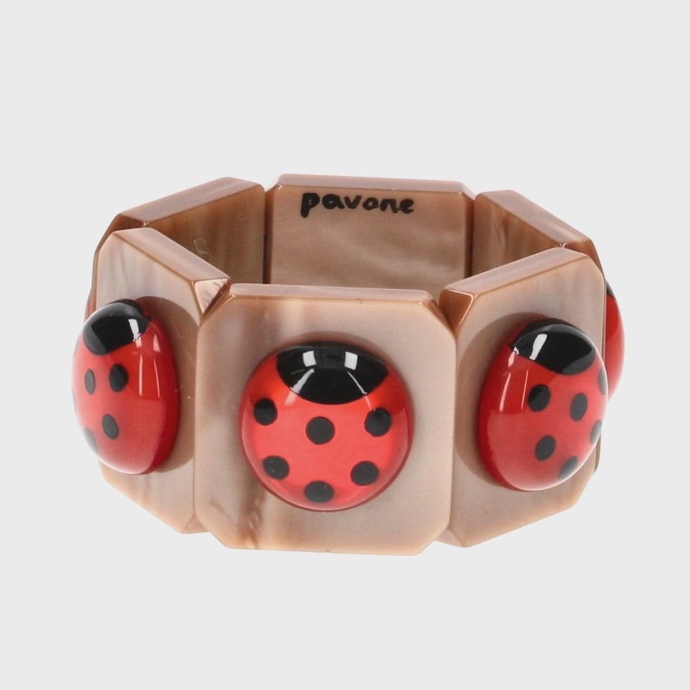 Pearly Red Ladybug on Beige Bracelet