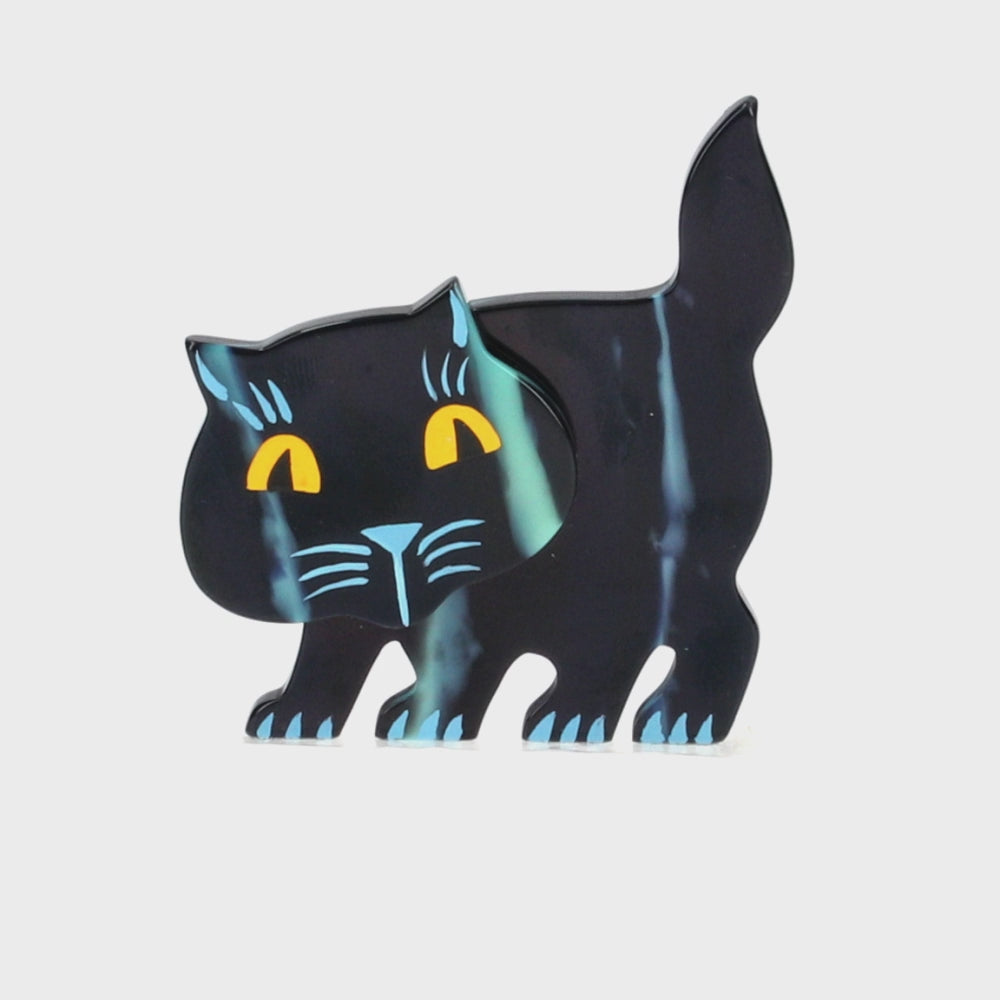 Navy and Aquamarine Blue Amazed Cat Brooch