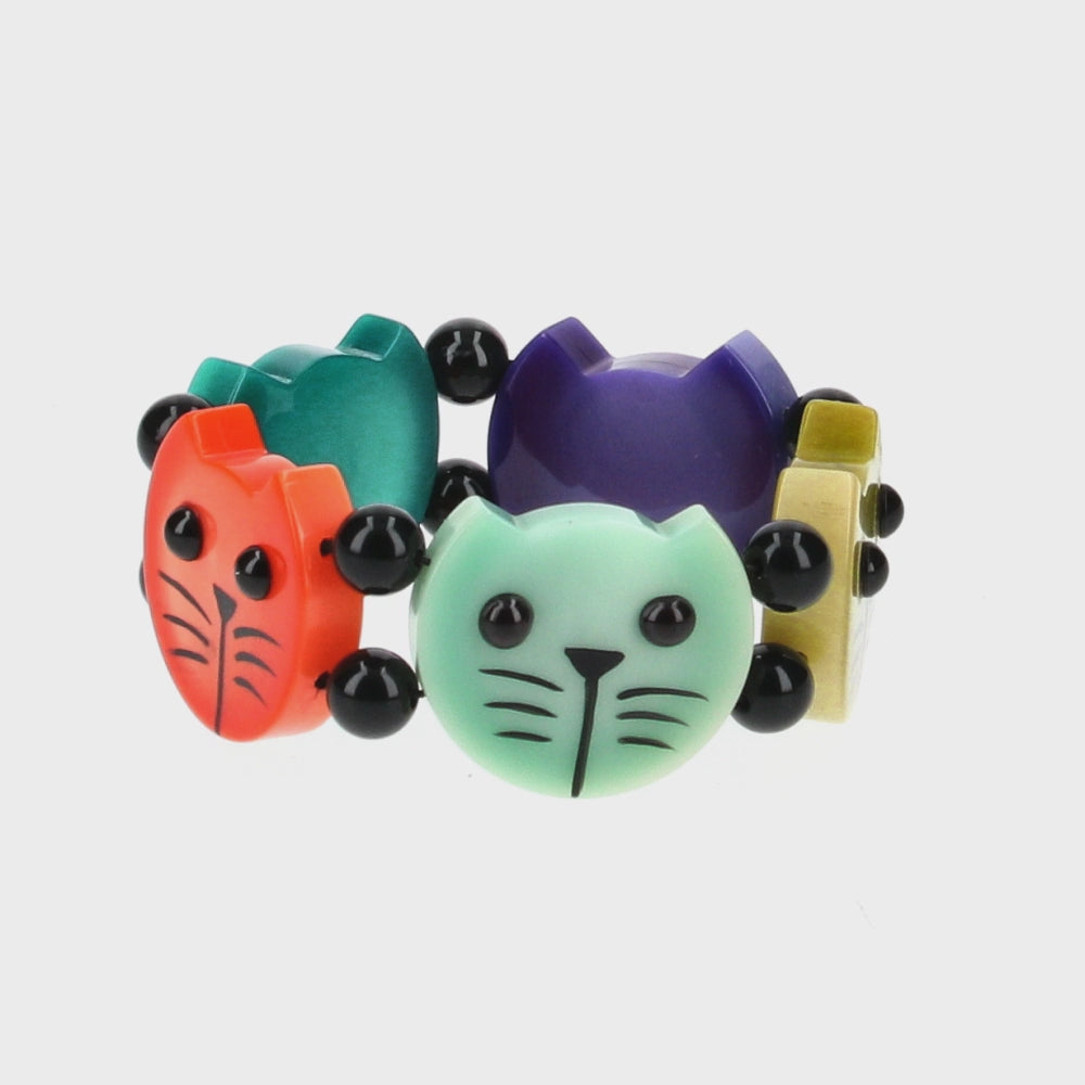Multicolor Round Cat Head Bracelet (purple orange anis-green aquamarine-blue turquoise) 