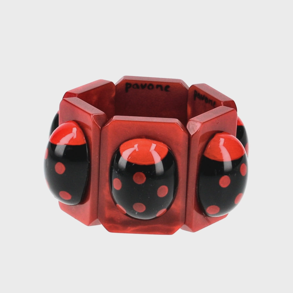 Black Oval Ladybug on Red Bracelet