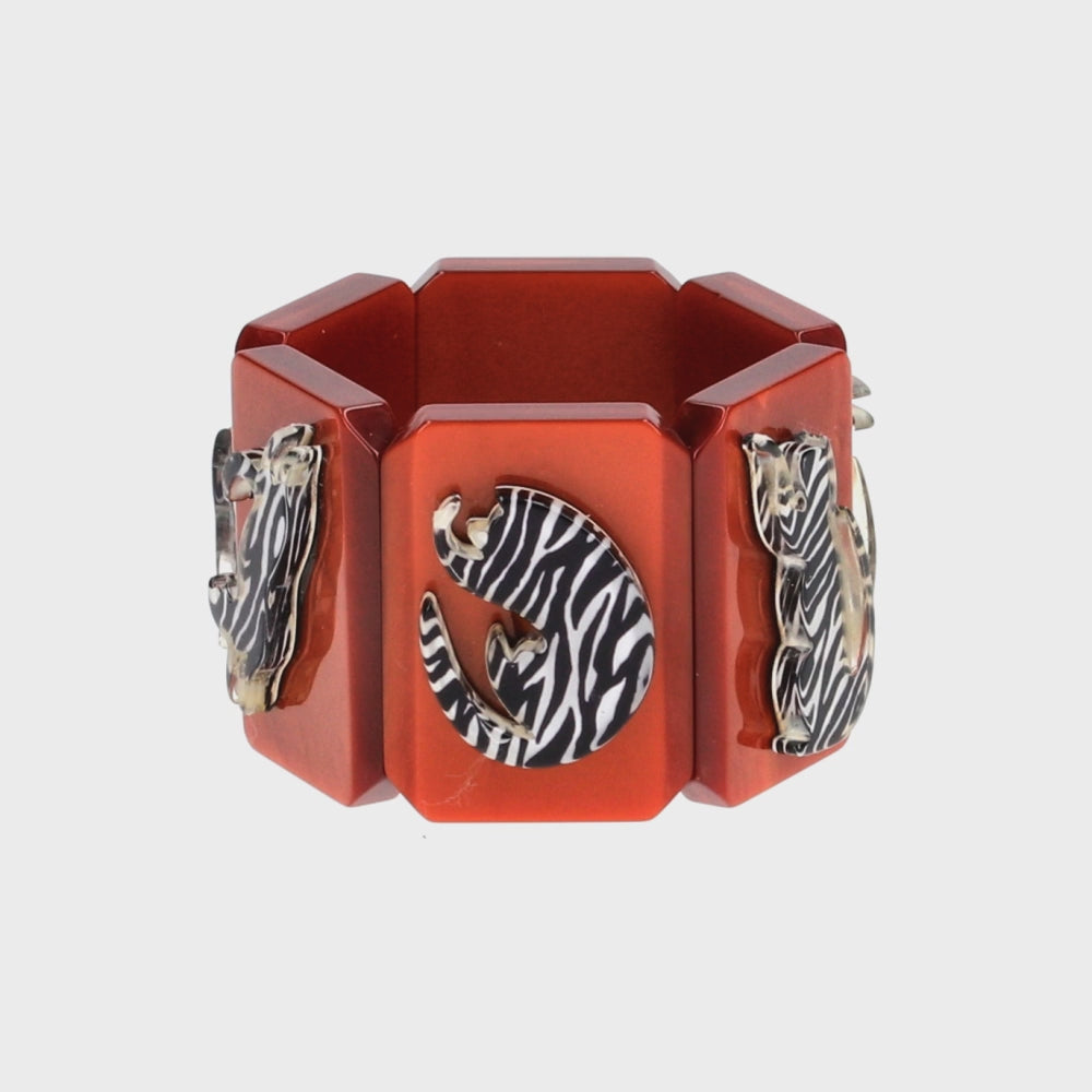 Black and White Zebra Cat Silhouette on Ginger Brown Bracelet