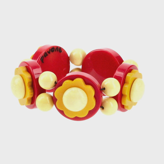 Cherry Red, Sun Yellow and Mimosa Yellow Flowers Bracelet 
