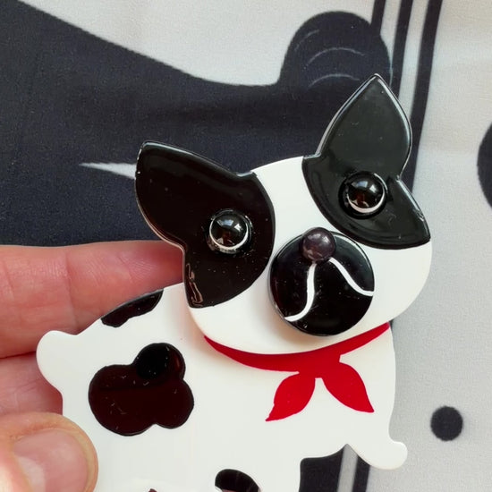 White, Black and Red Frenchie Bulldog Brooch 