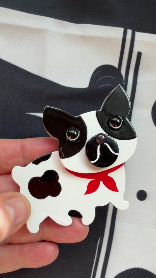 White, Black and Red Frenchie Bulldog Brooch 