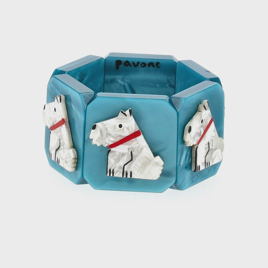 Pearly White Scottish Ric Dog Bracelet With Turquoise Blue