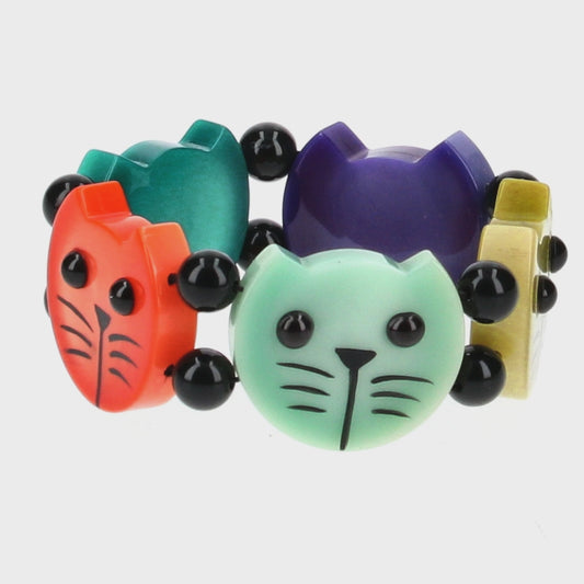 Multicolor Round Cat Head Bracelet (purple orange anis-green aquamarine-blue turquoise)