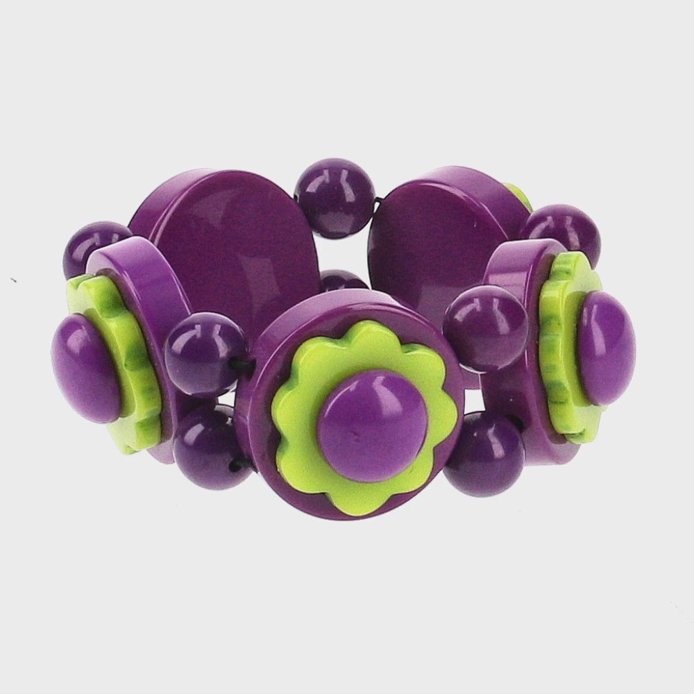 Purple, Anis Green and Purple Flowers Bracelet
