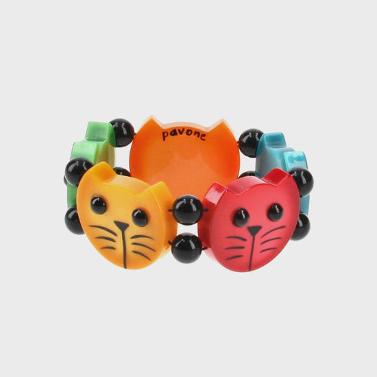 Multicolor Round Cat Head Bracelet (red orange yellow green turquoise)