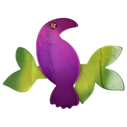 Purple and Anise Green Toucan Bird Brooch - Galalith – Vintage Jewelry - handcrafted by Pavone by Pavone