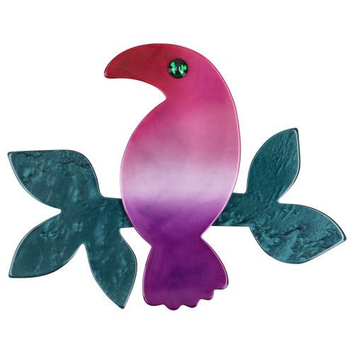 Purple and Emerald Green Toucan Bird Brooch - Galalith – Vintage Jewelry - handcrafted by Pavone by Pavone