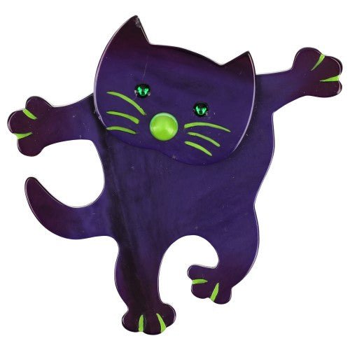 Purple and Green Dancing Cat Brooch - Galalith – Vintage Jewelry - handcrafted by Pavone by Pavone