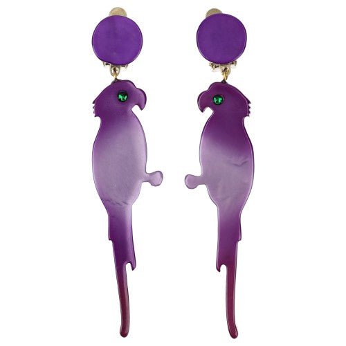 Purple and Lilac Parrot Bird Earrings - Galalith – Vintage Jewelry - handcrafted by Pavone by Pavone
