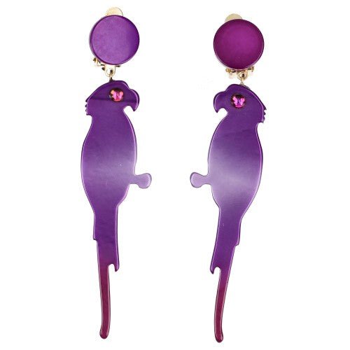 Purple and Lilac Parrot Bird Earrings - Galalith – Vintage Jewelry - handcrafted by Pavone by Pavone